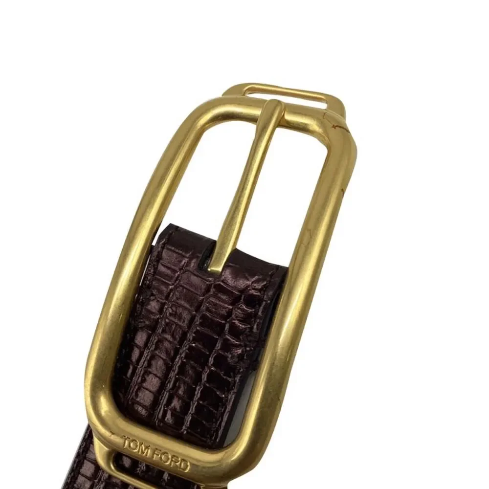 Tom Ford Croc-Effect Buckled Belt in Brown Leather